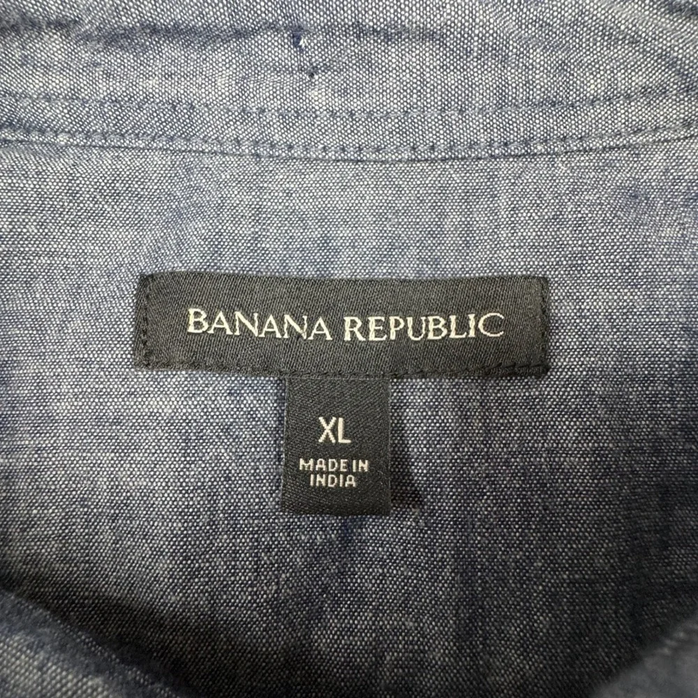 Banana Republic Mens Polo Shirt XL Striped Cotton Preppy Navy Blue Short Sleeve